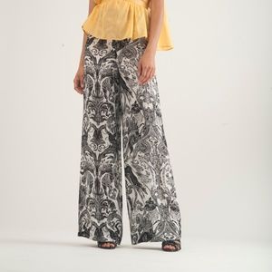 Conti Grecian Print Silk Wide Leg Palazzo Pant